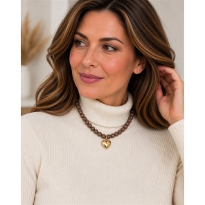 Sweet7 Ketting kort hartje 101241011 Licht bruin Sweet7 Ketting kort hartje 101241011 Licht bruin